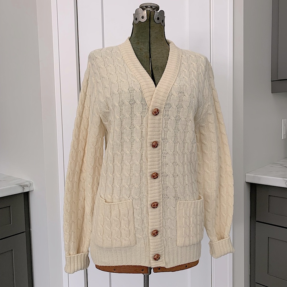 Cream Cable Knit Cardigan - Medium